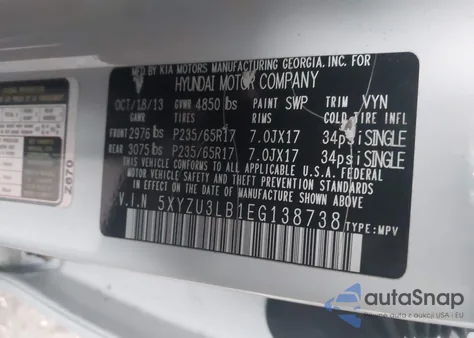 2014 Hyundai Santa Fe Sport 2.4L из США, поврежденный, VIN 5XYZU3LB1EG138738